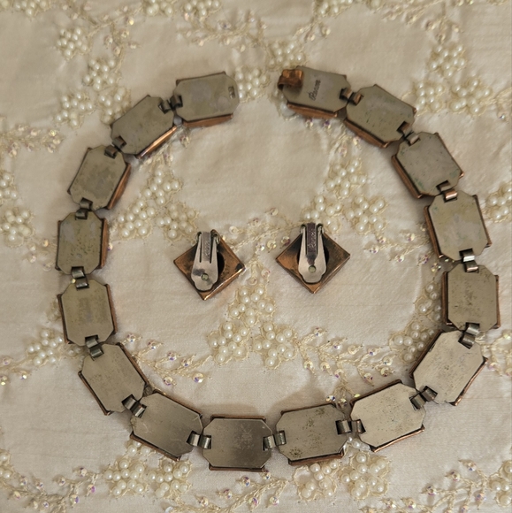 Renoir Necklace and Clip Earrings VINTAGE 1947 Copper Square Link heavy Rare - Picture 4 of 5